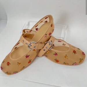 NWOB Reformation EMBROIDERED FLORAL BETHANY BABYDOLL FLATS Size 7.5